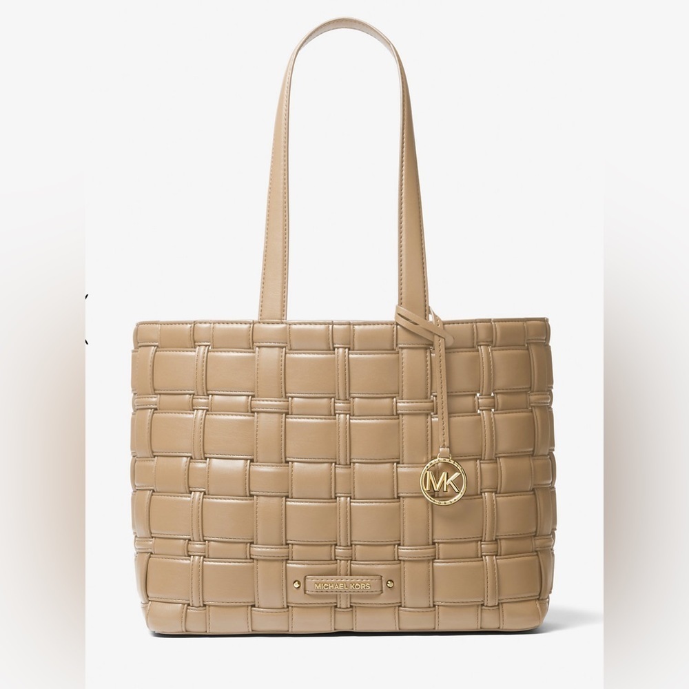 MICHAEL KORS Ivy Tote Bag & Wallet Woven Synthetic Leather 2pc Handbag AUTHENTIC - Picture 9 of 13